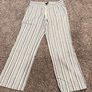 Ann Taylor Blue and White Striped Linen Pants